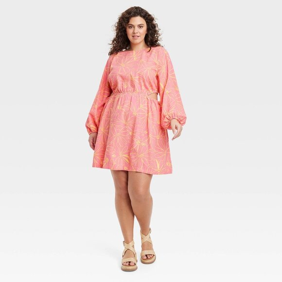 Universal Thread Dresses & Skirts - Balloon Long Sleeve Mini A-Line Dress - Pink Floral XXL